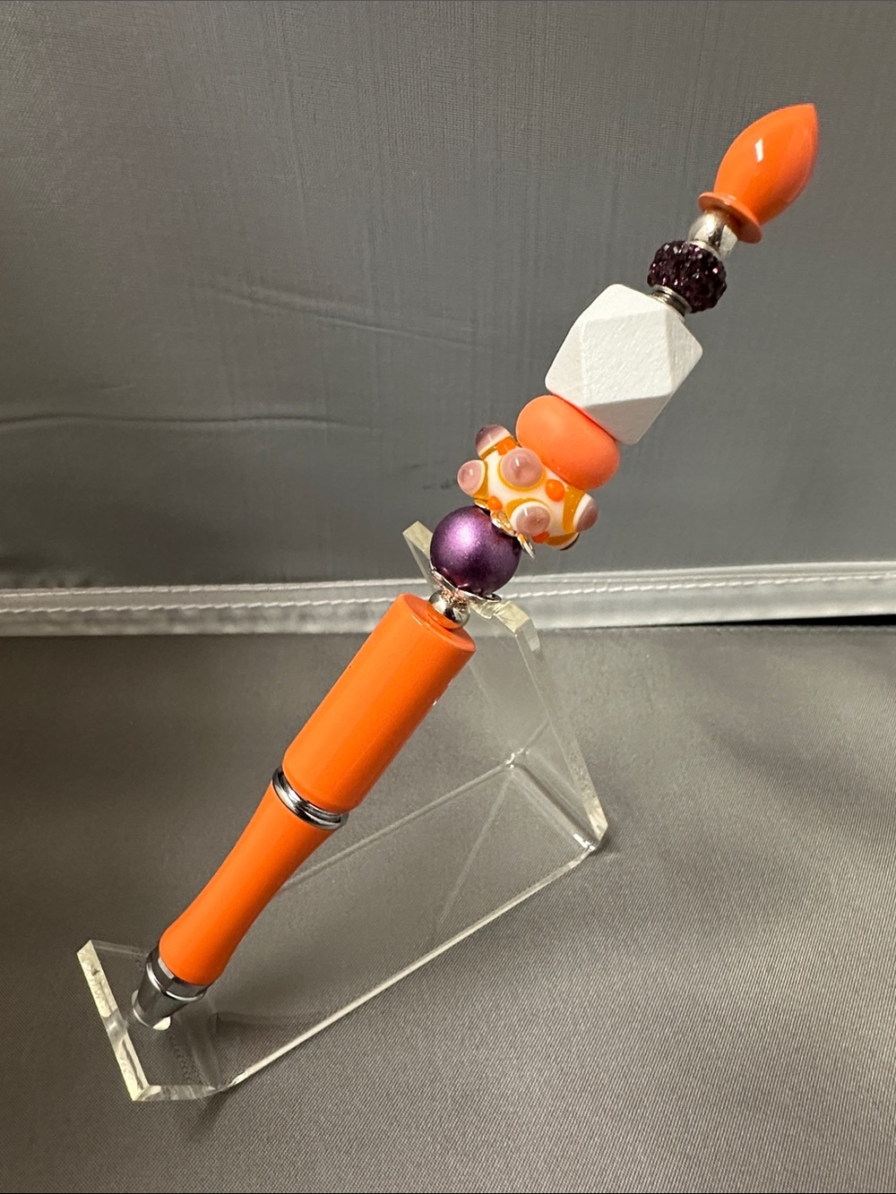 Custom made unique beaded pen - orange purple white